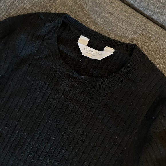 Everlane Womens Black Ribbed Long Sleeve Wool Blend Mini Dress - Size Small - Picture 1 of 5